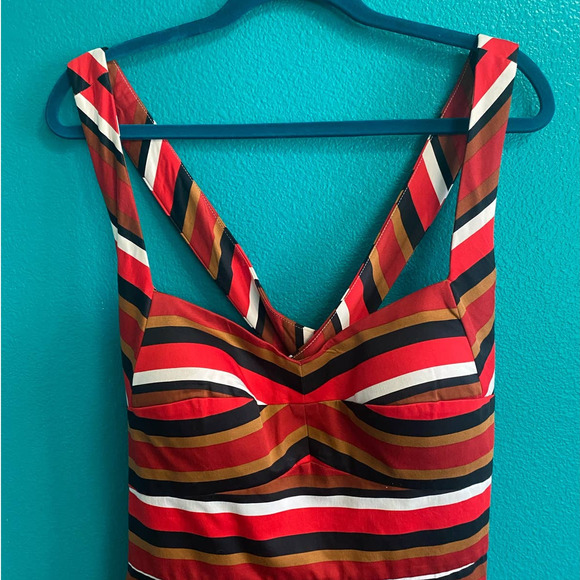Calvin Klein Red Striped Criss Cross Bodycon Dress Size 14 - Picture 3 of 9